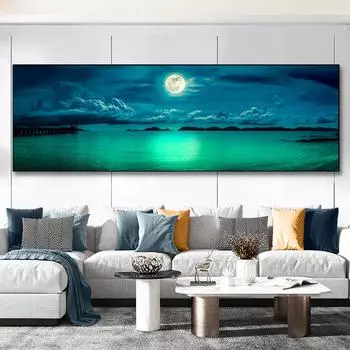 Морской пейзаж, панорама, голубое небо, облака, холст, живопись, пейзажные постеры и принты, настенные художественные фотографии для гостиной, домашний декор, без рамки, без рамки 20*40cm