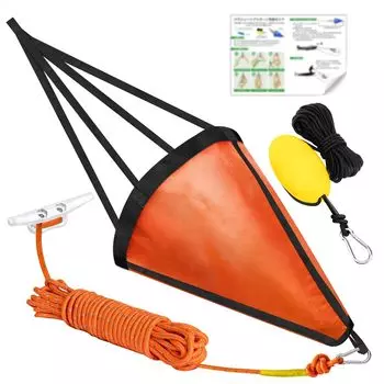 Морской якорь, парашютный якорь, большой с тросом для извлечения, 152 см, каяк, прочный, устойчивый к коррозии, якорь для рыбацкой лодки, якорь для SUP, складная рыбацкая лодка оранжевый