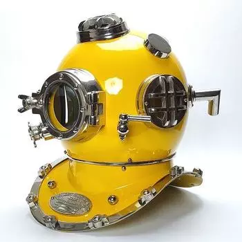 морской шлем для подводного плавания с аквалангом | Шлемы для подводного плавания премиум-класса цвета желтого кобальта с декоративным кораблём |
