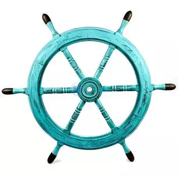 Морской штурвал из дерева ручной работы - Декор для стен дома (24 дюйма, антично-зеленый)