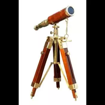 Морской старинный телескоп с деревянной морской треногой-подставкой для домашнего декора стола