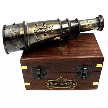 Морской телескоп 1920 года, коллекционный декор, морская подзорная труба, установленная из цельной латуни, пиратский телескоп 38,1 см с деревянной коробкой, монокуляр, подарок для взрослых