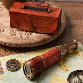 Морской винтажный латунный кожаный ручной функциональный телескоп с кожаным чехлом, пиратская подзорная труба, подарок моряку, подарок для папы