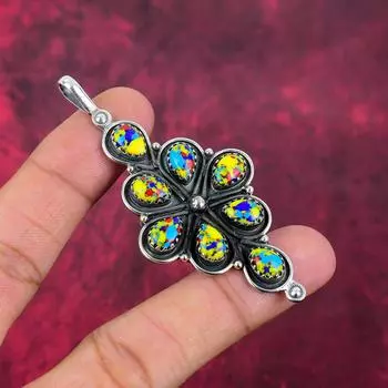 Mosaic Jasper 925 Solid Sterling Silver Pendant, Handmade Gemstone Pendant Jewelry, Gifts For Wife Brand New Pendant 3.03 Inches жёлтый