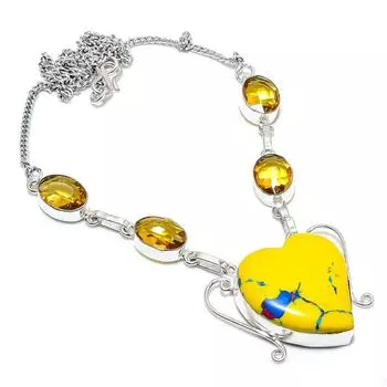 Ожерелье из серебра 925 пробы с мозаичной яшмой и цитрином, 18 дюймов, n2E58 жёлтый