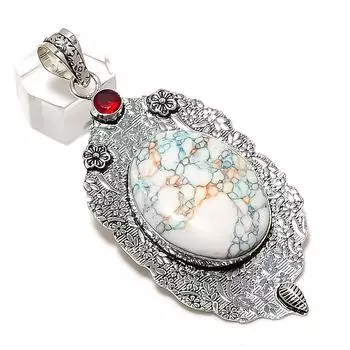 Mosaic Jasper, Garnet Gemstone 925 Sterling Silver Jewelry Pendant 3.35 t3V55