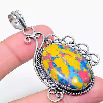 Подвеска из стерлингового серебра 925 пробы с мозаичным яшмовым драгоценным камнем 2,72 дюйма q7y20 жёлтый