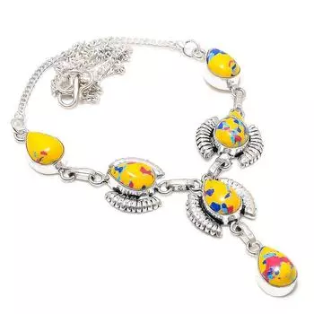 Mosaic Jasper Gemstone 925 Sterling Silver Jewelry Necklace 18 Q1f88 жёлтый