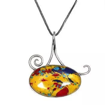 Мозаичная яшма Драгоценный камень Ручная работа Женский Унисекс Серебряный Ювелирный Кулон 2