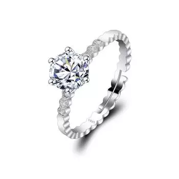 Mosan Diamond Ring Female Six-claw Imitation Diamond I Honeycomb Couple Ring Open Wedding Ring Ring