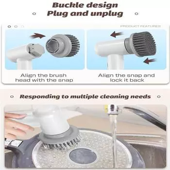 Мощная электрическая щетка для очистки для кухни и ванной комнаты, беспроводной ручной вращающийся скруббер с 3 сменными насадками белый