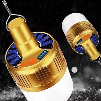 Мощная кемпинговая лампа с зарядкой от USB, 5 режимов, подвесная наружная светодиодная солнечная лампа для походов, аварийного отключения, рыбалки, подарок Gold - No Remote Control
