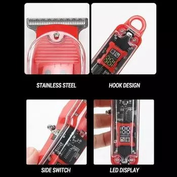 Мощная машинка для стрижки волос с USB-перезаряжаемым дисплеем и беспроводным триммером для бороды, мужская электрическая машинка для стрижки волос, инструмент для подравнивания красный