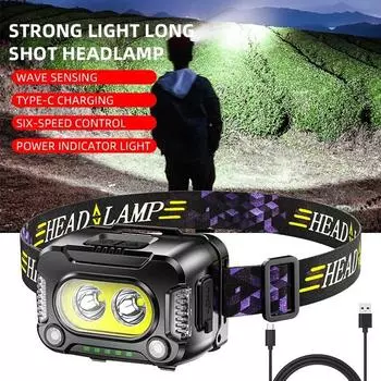 Мощная светочувствительная фара, уличная фара, перезаряжаемый прожектор, головной убор, рабочий свет, аварийное освещение для кемпинга