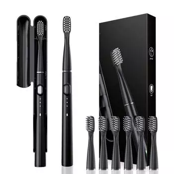 Мощная ультразвуковая электрическая зубная щетка с зарядкой от USB, 3 режима чистки, водонепроницаемая IPX7, отбеливание зубов с дорожным футляром