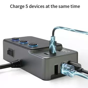 Мощное многофункциональное автомобильное зарядное устройство мощностью 120 Вт, сверхбыстрая зарядка от прикуривателя автомобиля, быстрое зарядное устройство с дисплеем напряжения от одного до трех чёрный