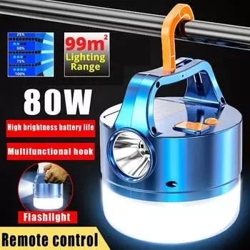 Мощные фонари для кемпинга, светодиодные фонарики на солнечных батареях с USB-перезаряжаемым аккумулятором, уличные фонари с дистанционным управлением, для палаток, для рыбалки, аварийного освещения, для туризма No remote control