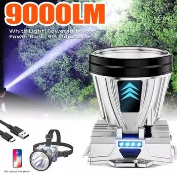 Мощные светодиодные фары, многофункциональные перезаряжаемые фонарики с креплением на голову, электрический дисплей, ночной поисковый фонарь для рыбалки и охоты A-4000LM