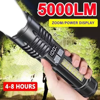 Мощные светодиодные фонари 5000LM, мощные перезаряжаемые светодиодные фонари, телескопический зум-фонарь, фонарь для кемпинга и рыбалки чёрный