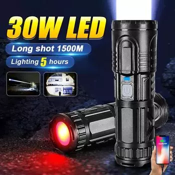 Мощные светодиодные фонарики с дальним выстрелом 1500 м, перезаряжаемая лампа со встроенной батареей, фонарик с зумом, водонепроницаемый фонарь A-With Type-C