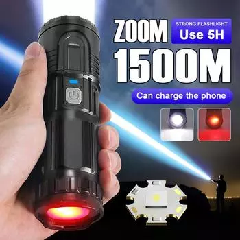 Мощные светодиодные фонарики с USB-зарядкой, сильный световой фонарик, 3000 мАч, большой емкости, сверхмощный фонарик-фонарь built in battery чёрный