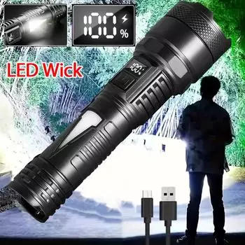 Мощные светодиодные фонарики USB перезаряжаемый фонарик со встроенным аккумулятором супер яркий фонарь с COB-лампами портативный фонарик Black