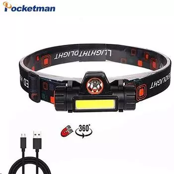 Мощный 20000LM перезаряжаемый светодиодный налобный фонарь COB Встроенный аккумуляторный фонарь Охотничий фонарь