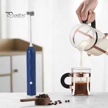 Мощный электрический ручной вспениватель молока, зарядка через USB, регулируемая скорость, электрический венчик для яиц, товары для дома синий