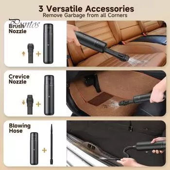 Мощный автомобильный пылесос с сильным всасыванием и низким уровнем шума. Беспроводной перезаряжаемый сверхлегкий портативный пылесос для удаления пыли. чёрный