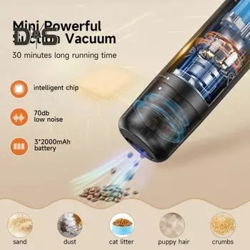 Мощный автомобильный пылесос с сильным всасыванием и низким уровнем шума. Беспроводной перезаряжаемый сверхлегкий портативный пылесос для удаления пыли. чёрный