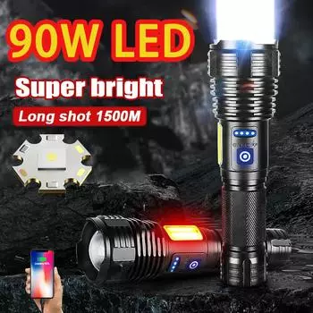 Мощный белый лазерный фонарик, перезаряжаемый фонарик, суперяркий, масштабируемый фонарь, водонепроницаемый фонарик с большим радиусом действия A-Flashlight