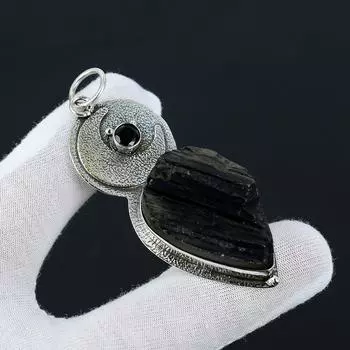 Мощный черный турмалин, кулон с драгоценным камнем из черной шпинели, кулон из стерлингового серебра 925 пробы, защитное ожерелье ручной работы, лечебные украшения для подарков 2.55 чёрный