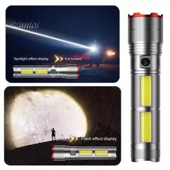 Мощный фонарик 4 режима Регулируемый супер яркий водонепроницаемый масштабируемый перезаряжаемый тактический фонарь с дисплеем питания серебряный