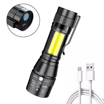 Мощный фонарик с зарядкой через USB, супер яркий светодиодный мини-дальний светильник, портативный многофункциональный бытовой прочный фонарик 9*2cm чёрный