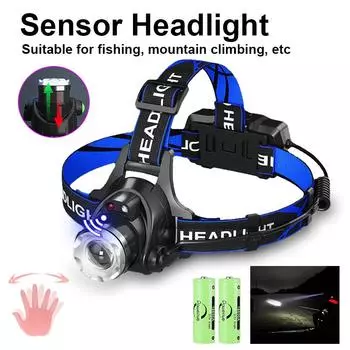Мощный индукционный светодиодный налобный фонарь L2 LED Zoomable Head Lamp Fishing USB перезаряжаемый налобный фонарь 18650 Battery Hunting Front Light L2 Wick