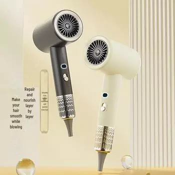 Мощный ионизированный фен с контролем температуры и быстрой сушкой благодаря высокой скорости потока воздуха 1600W, 3 levels of hot cold air,level indicator кремовый/белый