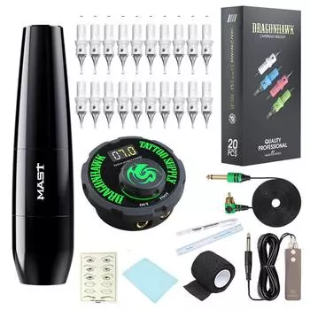 Мощный мотор для татуировки Mast P15 с профессиональными иглами для картриджей, ЖК-дисплей, двойной блок питания для татуировщика