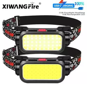 Мощный налобный фонарь COB с зарядкой от USB, светодиодный налобный фонарь с красным светом, 4 режима, водонепроницаемый портативный фонарь для ночной рыбалки