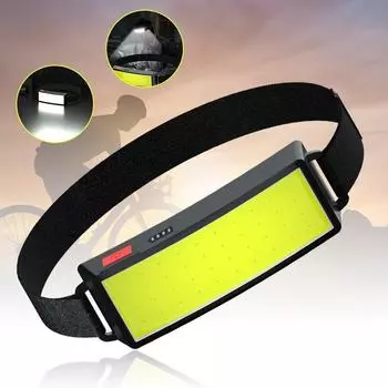 Мощный налобный фонарь COB, светодиодный фонарь с аккумулятором через USB, водонепроницаемые ходовые огни со встроенной батареей жёлтый