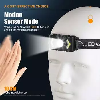 Мощный налобный фонарь с 5 режимами, датчиком движения, светодиодный фонарик с зарядкой от USB, фонарик для кемпинга, налобный фонарь