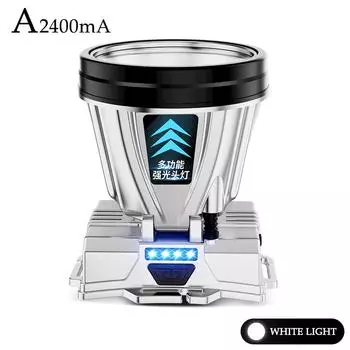 Мощный налобный фонарь, супер яркий, перезаряжаемый, для рыбалки, кемпинга, пешего туризма, светодиодные фонари, водонепроницаемые, для головного убора белый