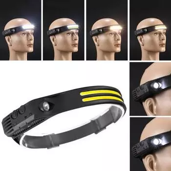 Мощный налобный фонарь, сверхвысокий люмен, яркий перезаряжаемый водонепроницаемый датчик движения, налобный фонарь, фонарик для кемпинга чёрный