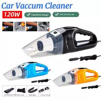 Мощный пылесос Hoover 120 Вт для автомобиля, сухой и влажной уборки, мини-пылесборник двойного назначения с кабелем 5 м, автоматический пылесос для уборки дома и автомобиля чёрный