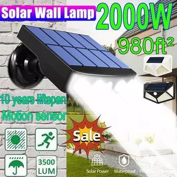 Мощный солнечный свет, уличный датчик движения, водонепроницаемый садовый светодиодный солнечный свет, точечный светильник, подходящий для садовой дорожки, уличный светодиодный водонепроницаемый настенный светильник White light белый