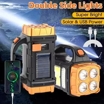 Мощный солнечный светодиодный фонарик с COB Work Light 4 Gear USB Перезаряжаемый фонарик Водонепроницаемый солнечный свет для кемпинга на открытом воздухе жёлтый