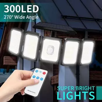 Мощный солнечный светодиодный светильник, уличный датчик движения, прожекторы, широкоугольные 300 светодиодные солнечные фонари, аккумуляторная лампа, настенные уличные садовые фонари