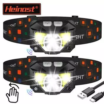 Мощный светодиодный датчик налобный фонарь USB перезаряжаемый светодиодный налобный фонарь для кемпинга поисковый фонарь для рыбалки