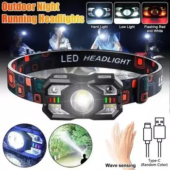 Мощный светодиодный датчик налобный фонарь USB перезаряжаемый светодиодный налобный фонарь для кемпинга поисковый фонарь со встроенным аккумулятором рыболовный фонарь 500MAH -1PC