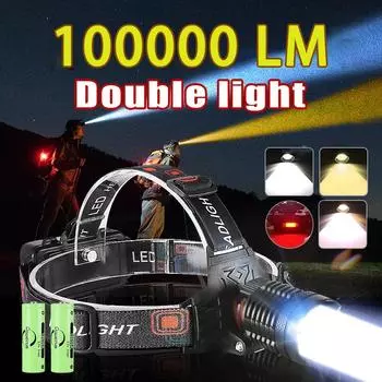Мощный светодиодный фонарь Headlmap 2*90 Вт, теплый+белый свет, высокая яркость 100000 лм, налобный фонарь с возможностью масштабирования, регулируемый фонарь A-Headlamp