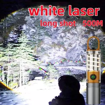 Мощный светодиодный фонарик с белым лазером, многофункциональный сверхъяркий фонарь, подвесной фонарь для наружного освещения, кемпинга, походов